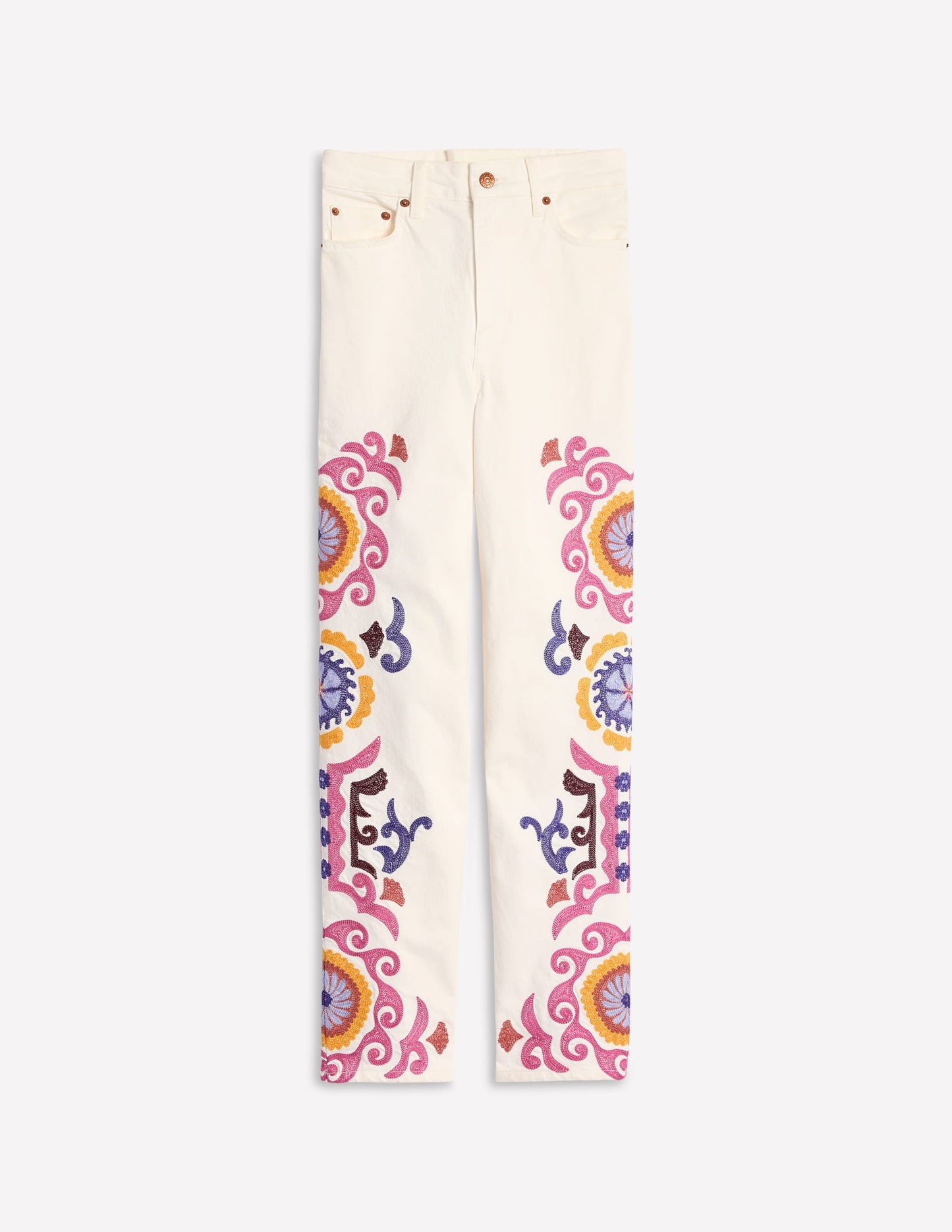 High Rise Embroidered Jeans-White Embroidery