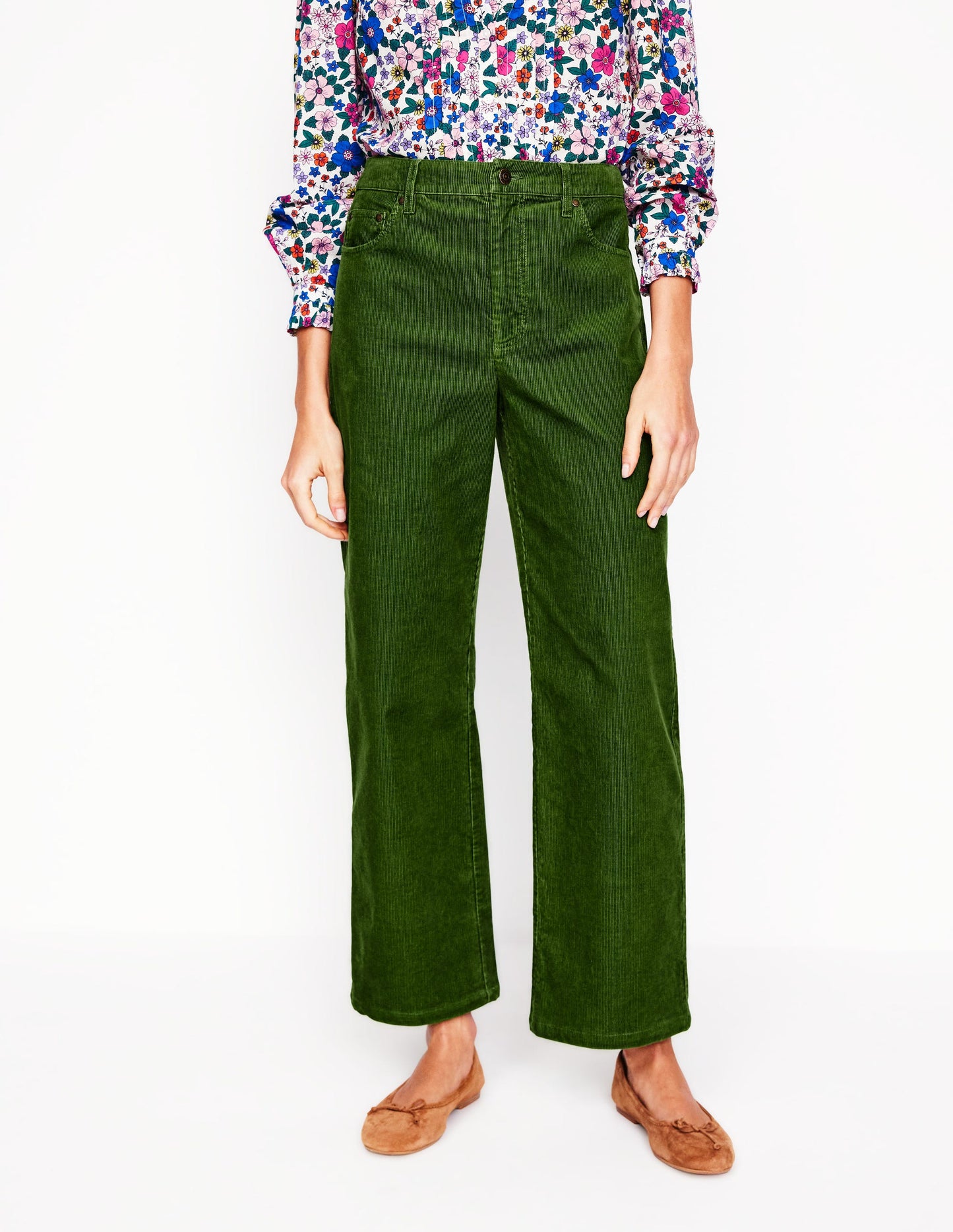 High Rise Straight Cord Jeans-Promenade Green