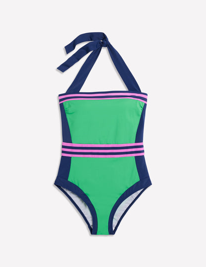 Santorini Halterneck Swimsuit-Green Colourblock