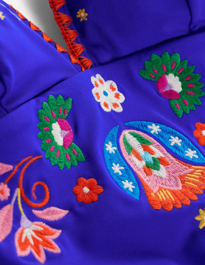 Embroidered Swimsuit-Bright Blue, Embroidered