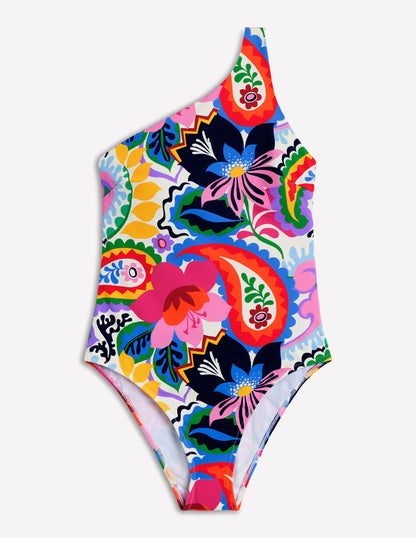 One Shoulder Swimsuit-Multi, Botanical Paisley