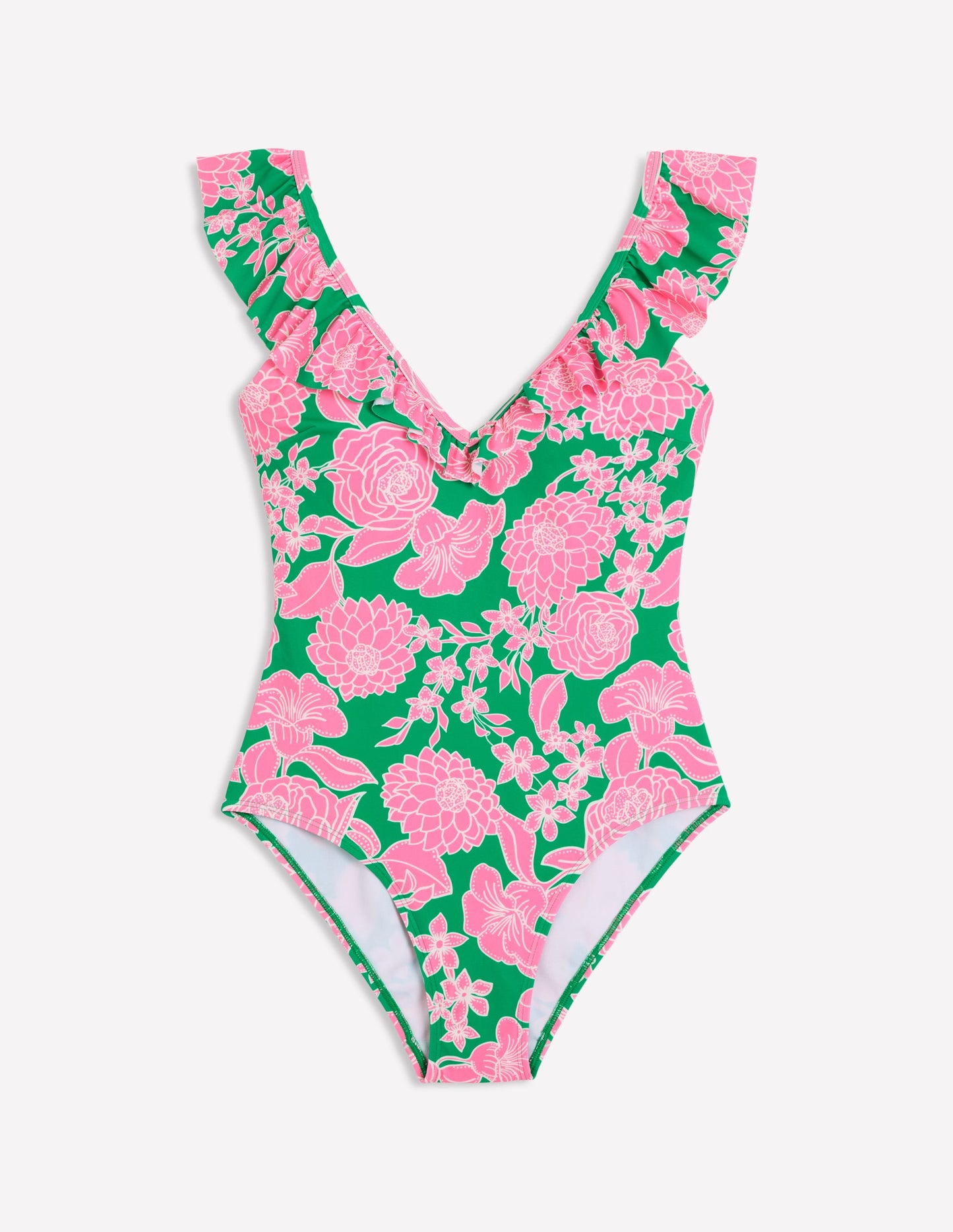 Evia Ruffle Swimsuit-Rich Emerald, Blossom Cascade