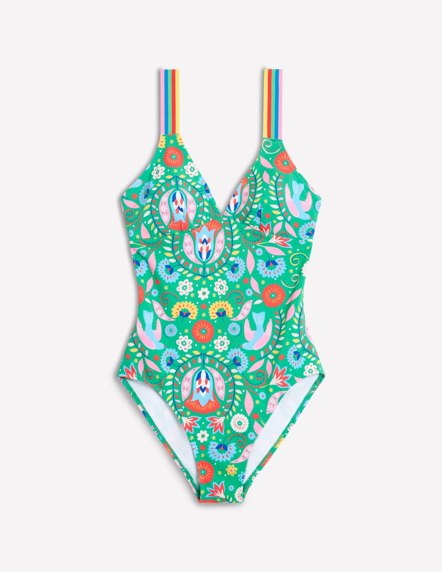 Interest Strap Swimsuit-Green, Decorative Garden