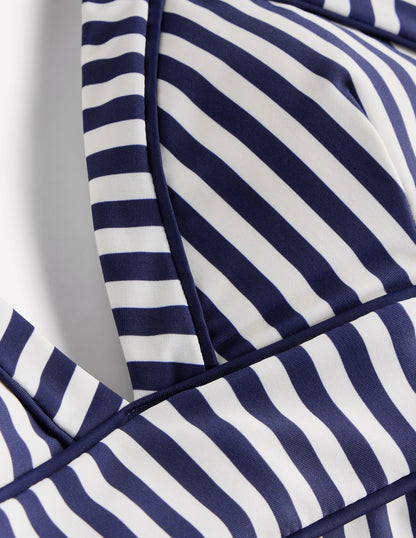 Kasos String V Neck Swimsuit-Navy, Ivory Stripe