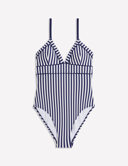 Kasos String V Neck Swimsuit-Navy, Ivory Stripe