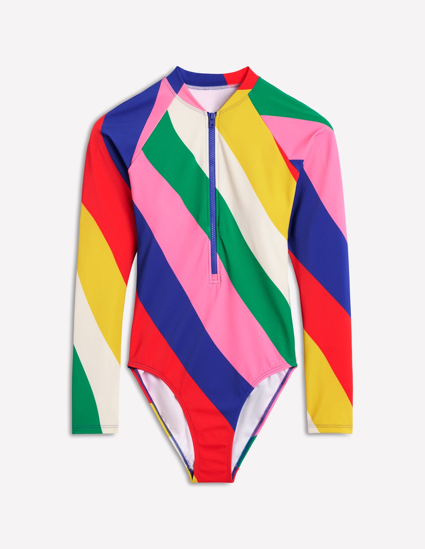 Sporty Raglan Sleeve Swimsuit-Multi, Rainbow Cascade