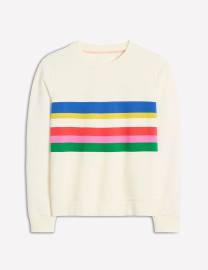 Hannah Printed Sweatshirt-Ivory, Multi Stripe