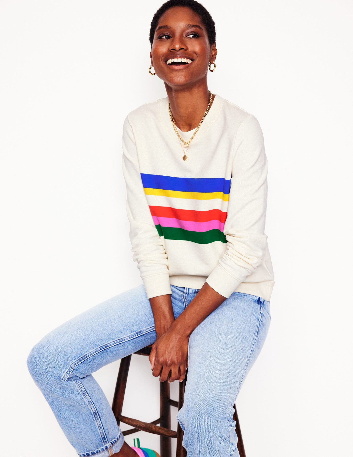 Hannah Printed Sweatshirt-Ivory, Multi Stripe