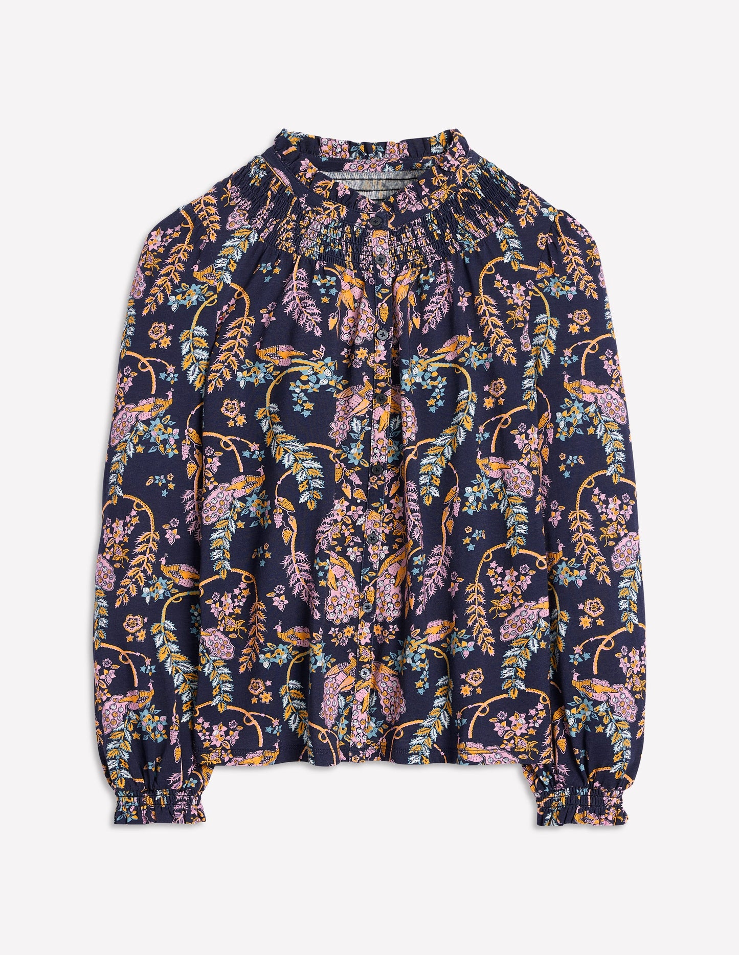 Fay Smocked Jersey Shirt-French Navy Peacock