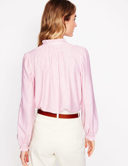 Fay Smocked Jersey Shirt-Formica Pink, Ivory