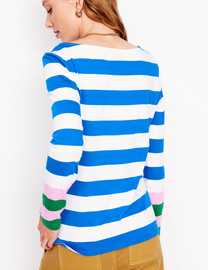 Ella Long Sleeve Breton-Gallery Blue, Emerald Cuff