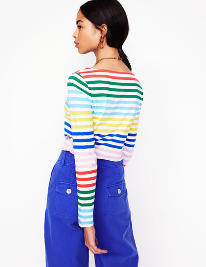 Ella Long Sleeve Breton-Banded Rainbow Stripe