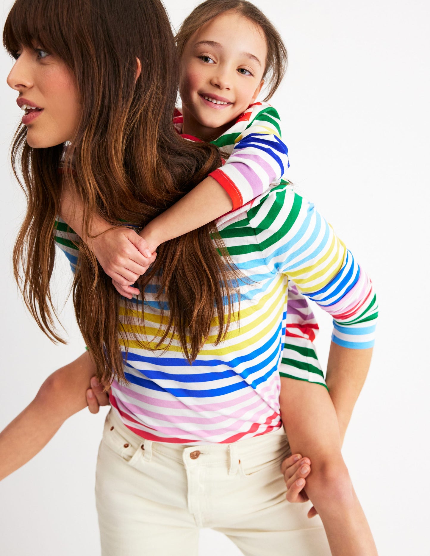 Ella Long Sleeve Breton-Banded Rainbow Stripe