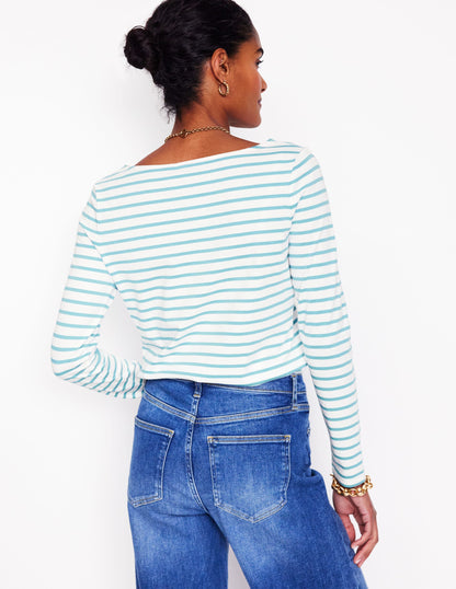 Ella Long Sleeve Breton-Ivory, Duck Egg Blue