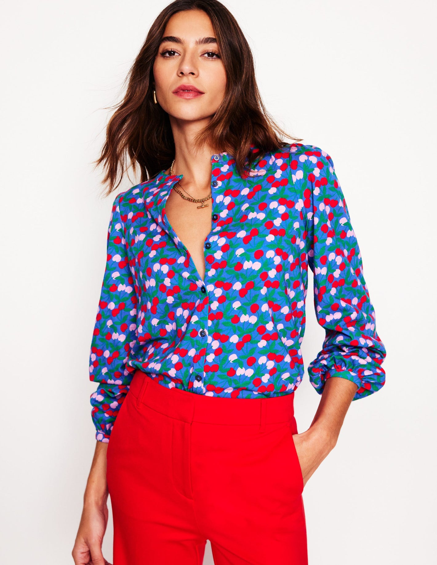 Marina Jersey Shirt-Bright Blue, Cherry