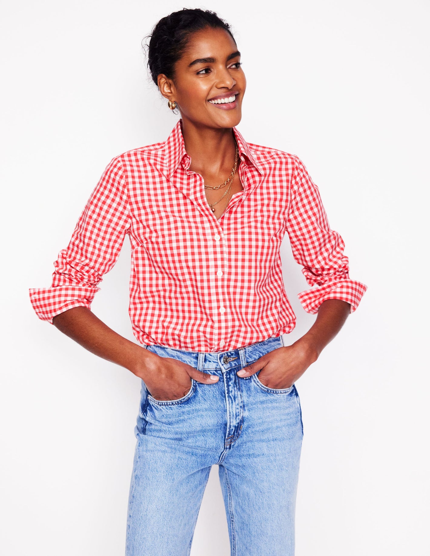 Sienna Cotton Shirt-Jam Red Gingham