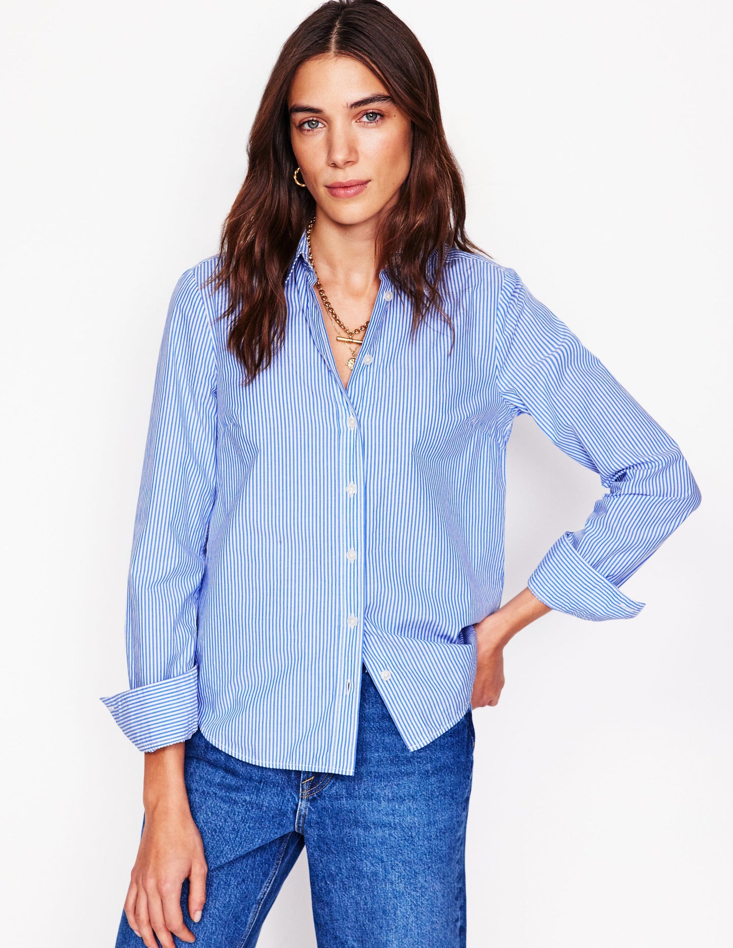 Sienna Cotton Shirt-Fine Blue Stripe