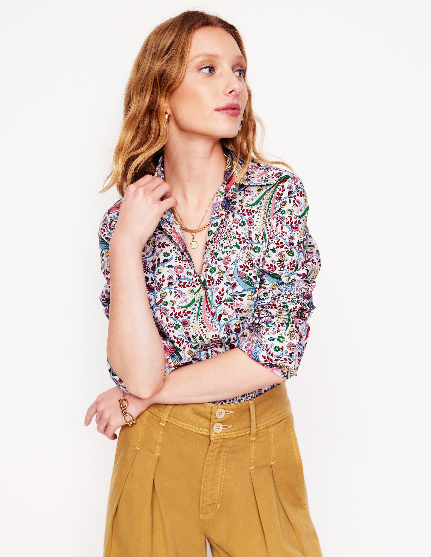 Sienna Cotton Shirt-Multi, Enchanting Peacock