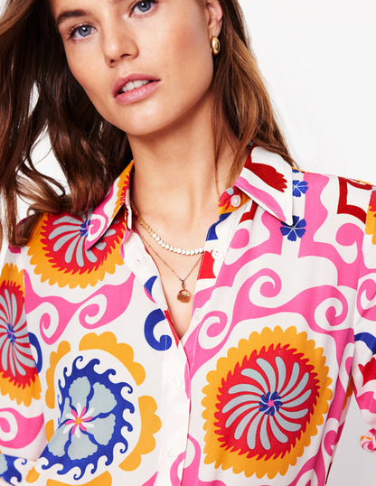 Sienna Silk Shirt-Multi, Ornamental Wave