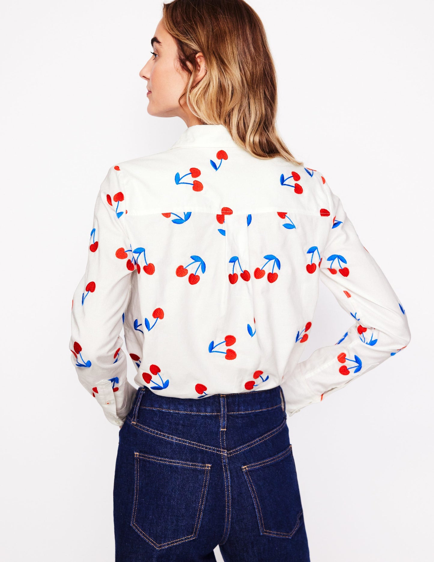 Sienna Embroidered Shirt-White, Cherries