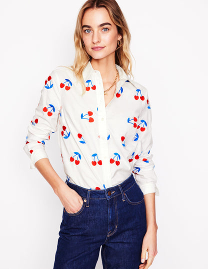 Sienna Embroidered Shirt-White, Cherries