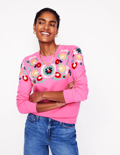 Hannah Embroidered Sweatshirt-Pink Rose