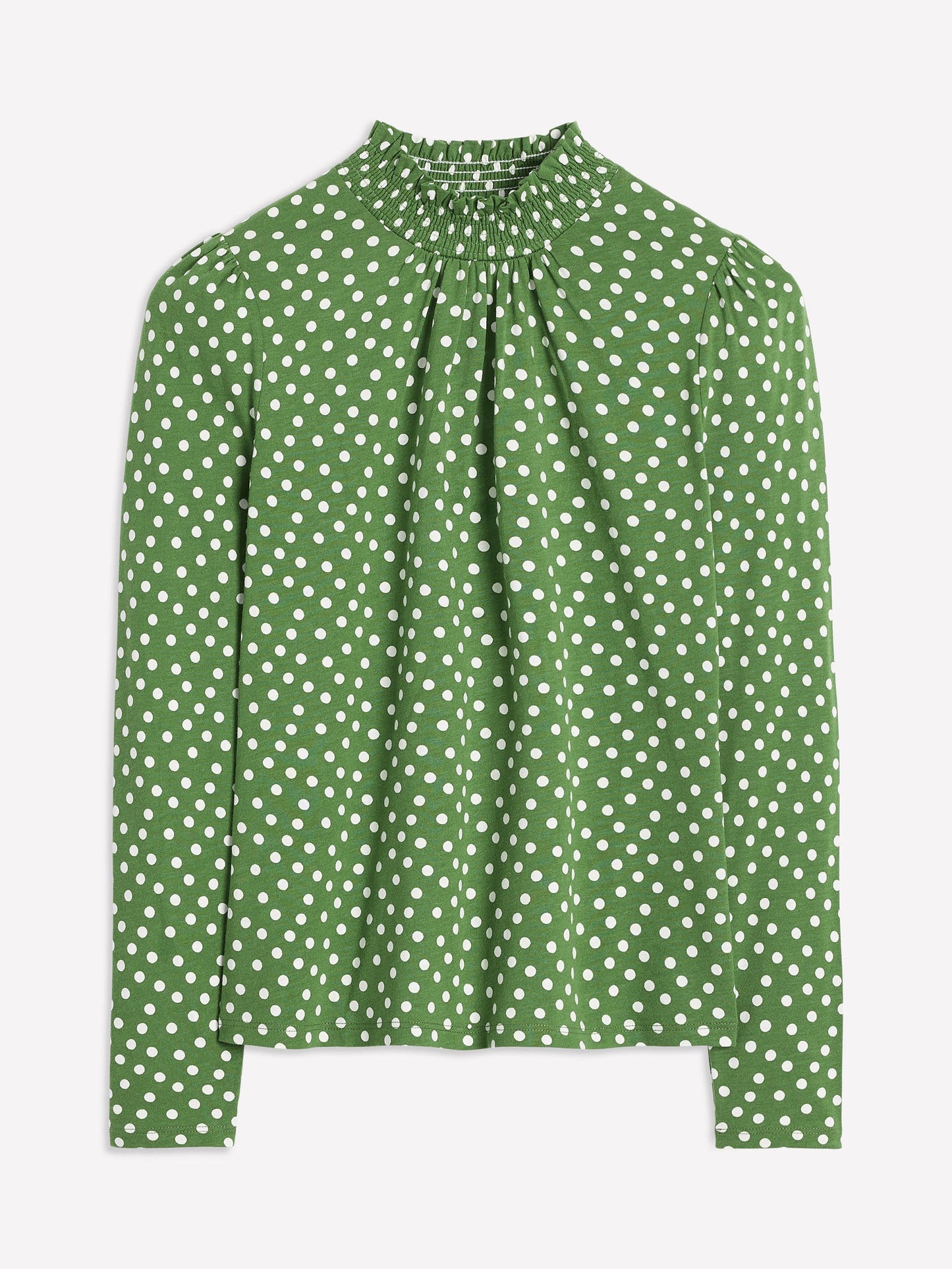 Smocked Neck Printed Top-Promenade Green, Abstract Dot