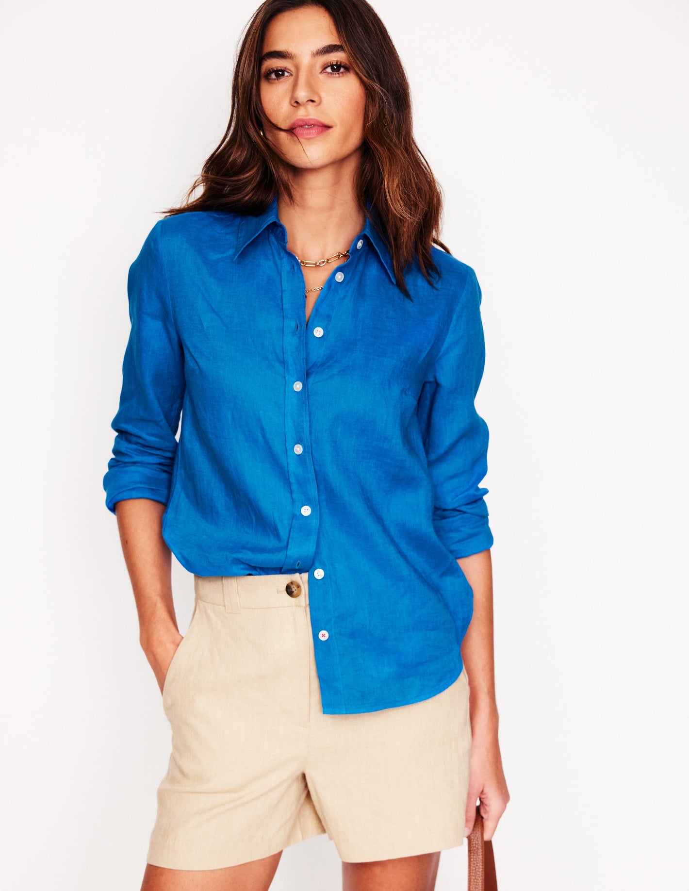 Sienna Linen Shirt-Cerulean Blue