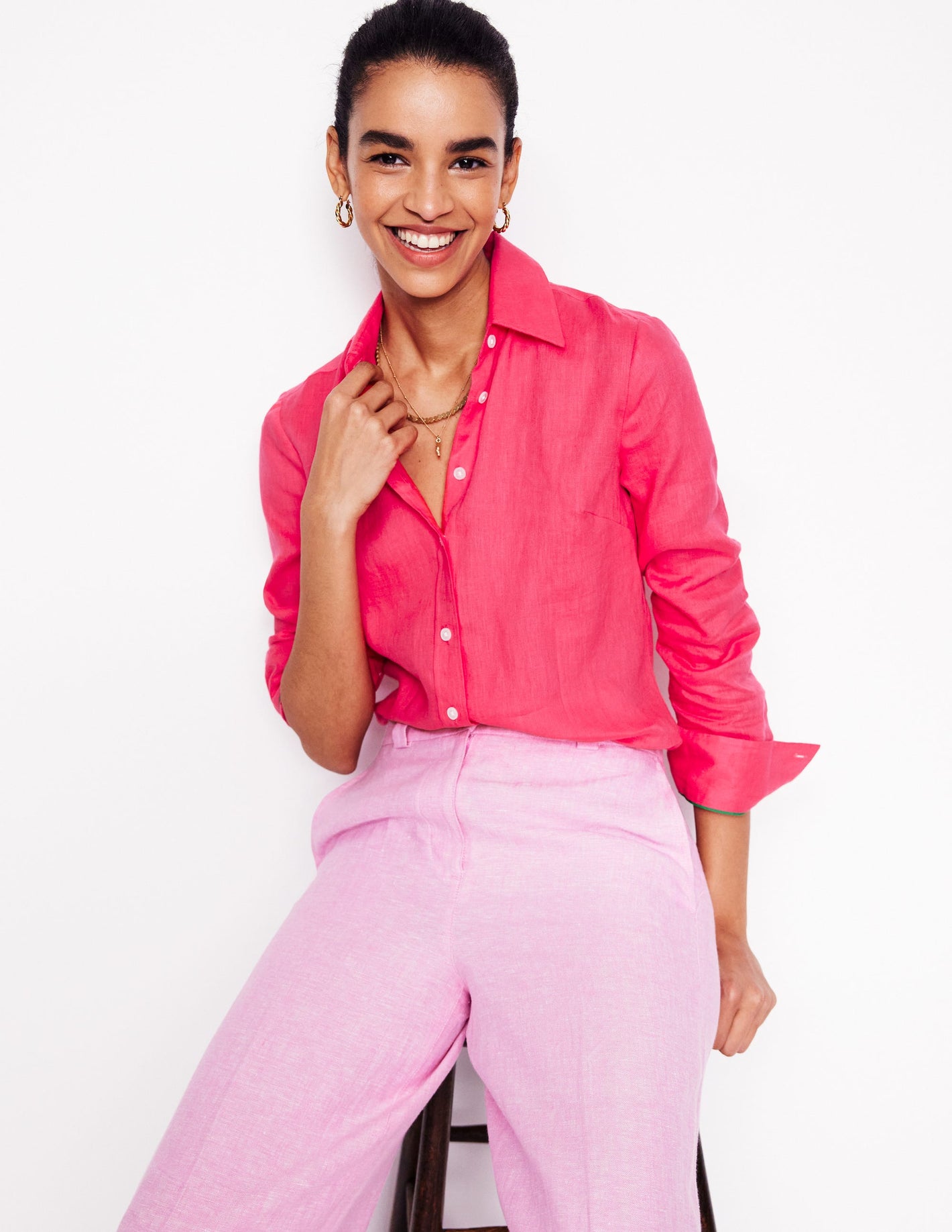 Sienna Linen Shirt-Camelia Pink