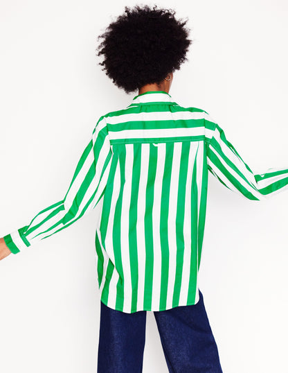 Sadie Relaxed Cotton Shirt-Rich Emerald Wide Stripe