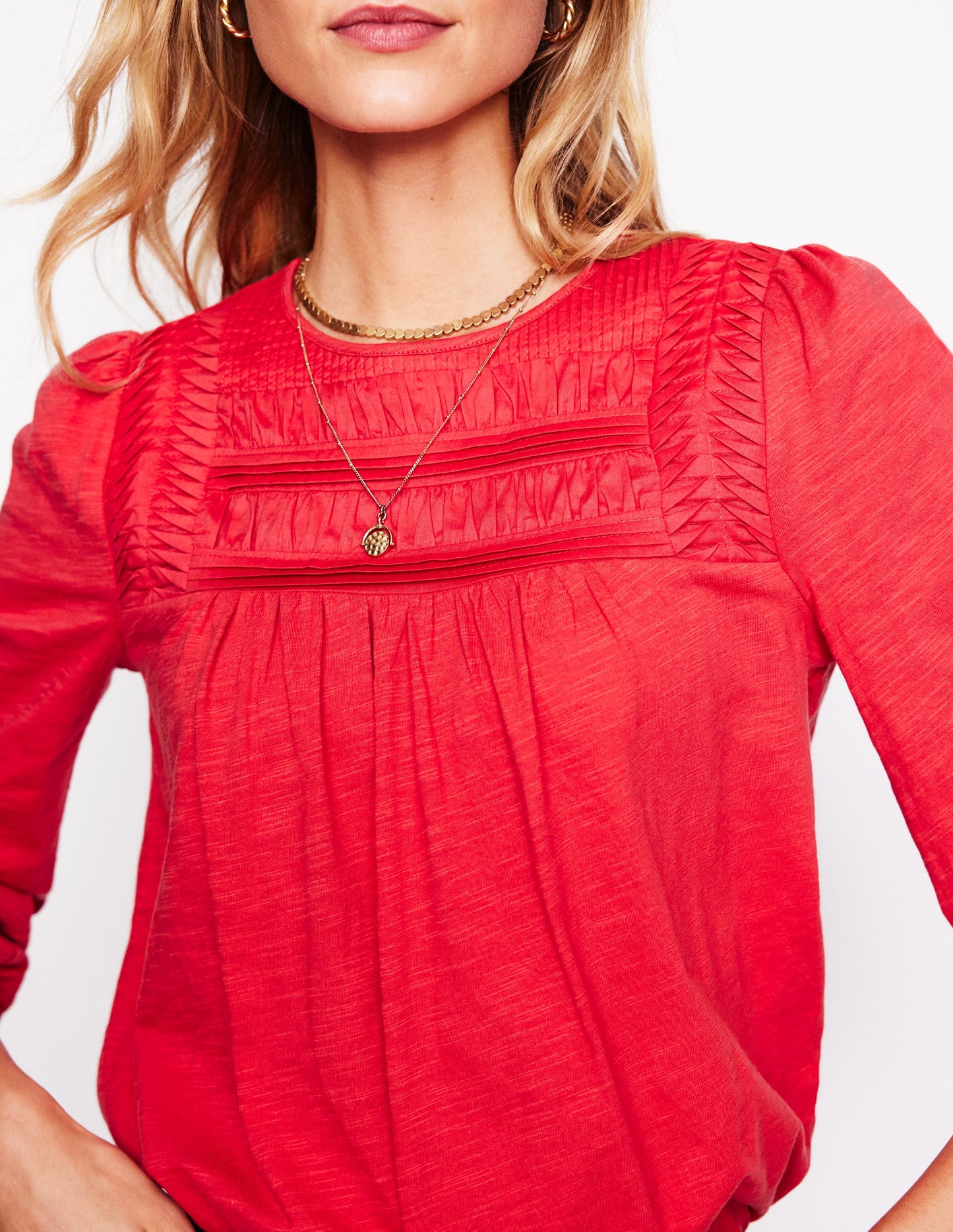 Pintuck Yoke Top-Berry Red