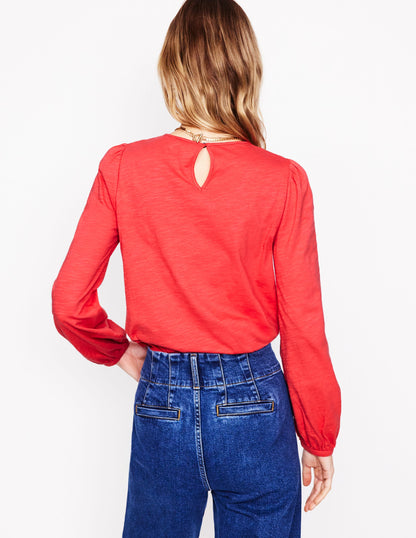 Pintuck Yoke Top-Berry Red