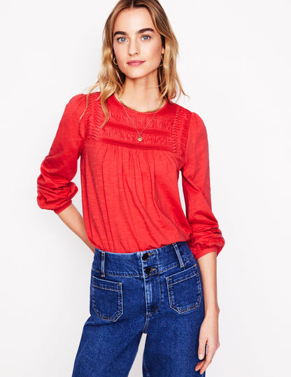 Pintuck Yoke Top-Berry Red