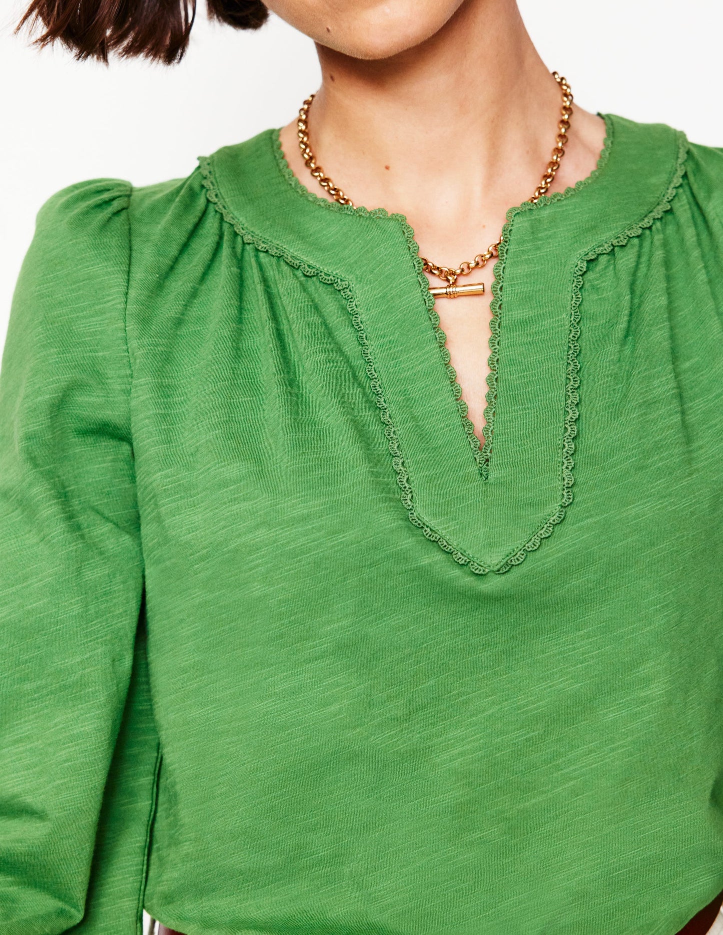 Ava Long Sleeve Trim Top-Paradise Green