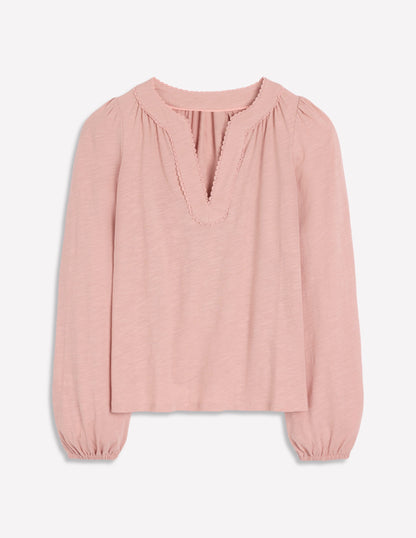 Ava Long Sleeve Trim Top-Milkshake