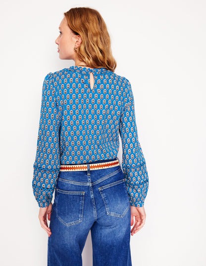 Daisy Long Sleeve Top-Gallery Blue, Camellia Stamp