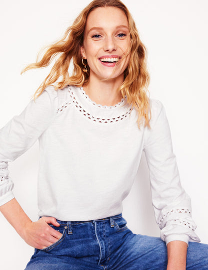 Daisy Long Sleeve Top-White