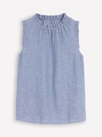 Sophie Ruffle Linen Top-Chambray