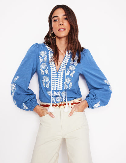 Nia Embroidered Top-Blue River