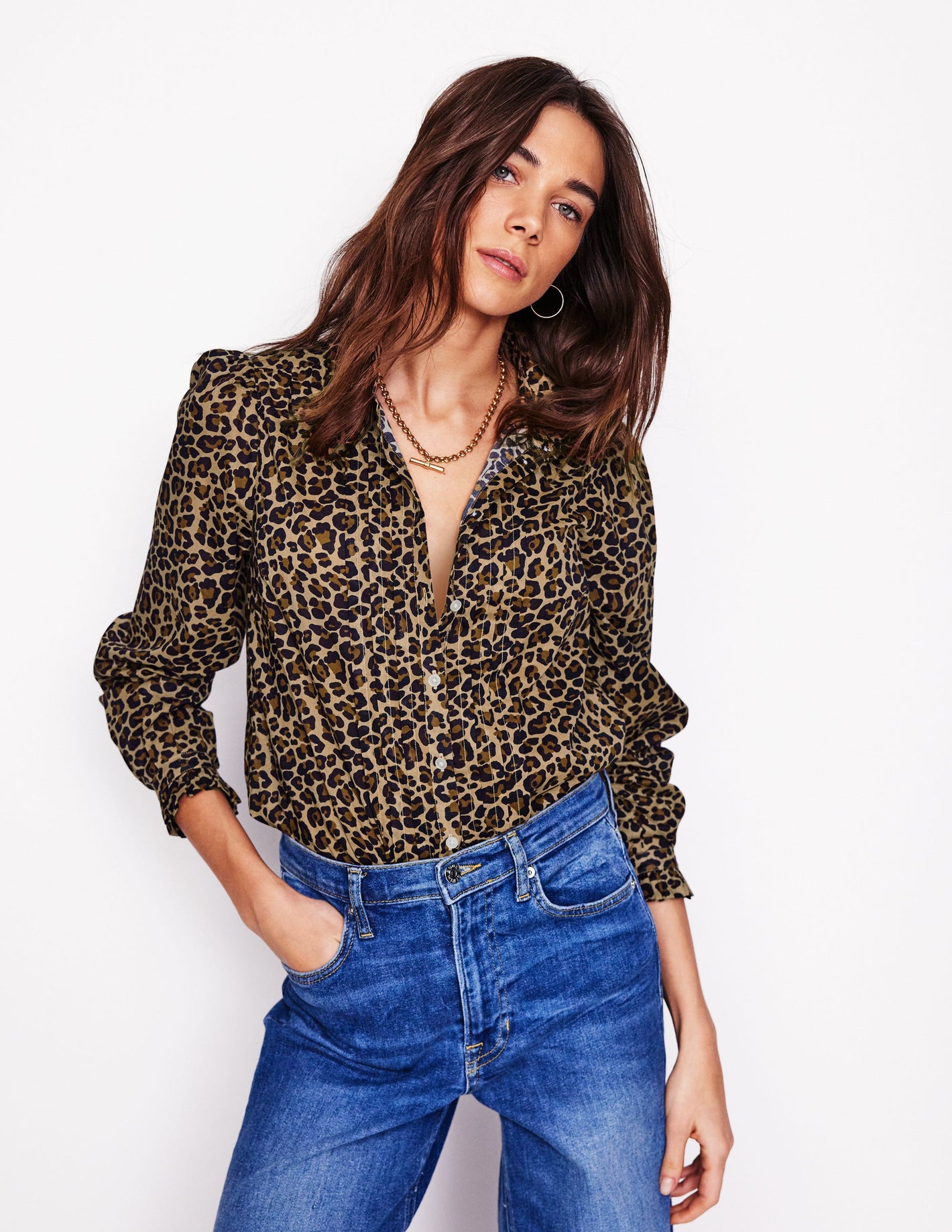 Felicity Cotton Blouse-Camel, Cheetah Pop