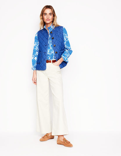 Felicity Cotton Blouse-Gallery Blue, Dahlia Stamp