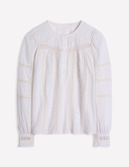 Embroidered Panel Blouse-White