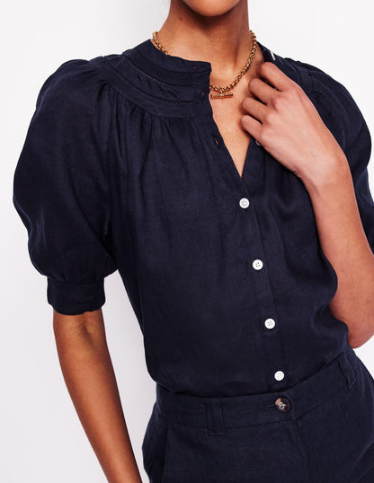 Bea Linen Top-Navy