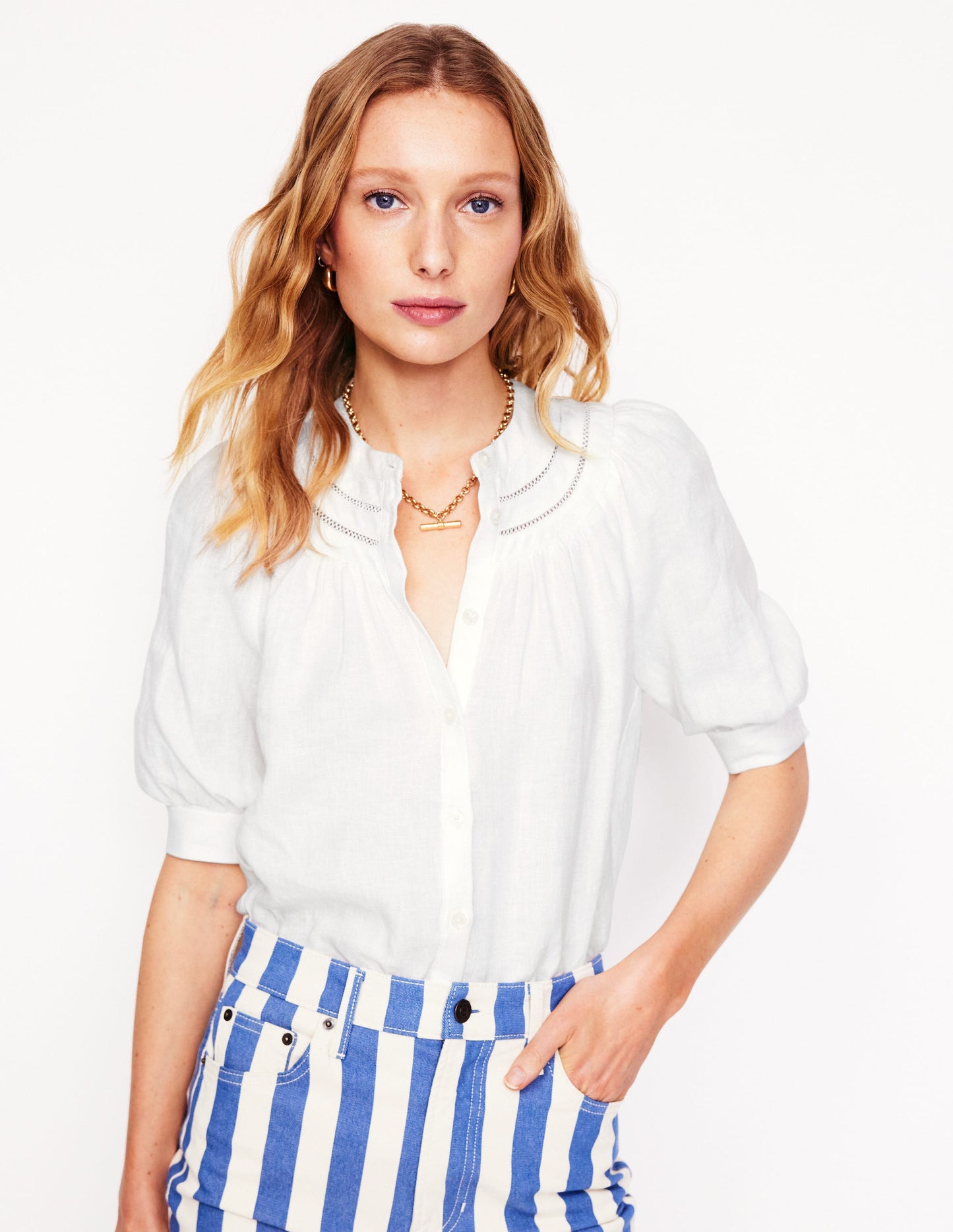 Bea Linen Top-White