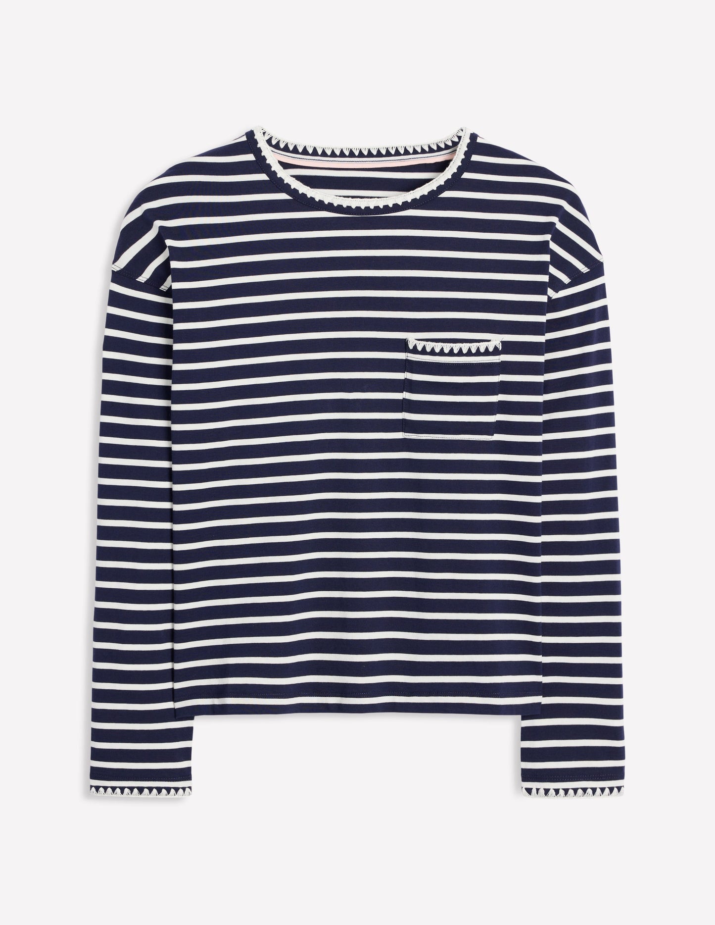 Blanket Stitch Boxy Top-Navy, Ivory