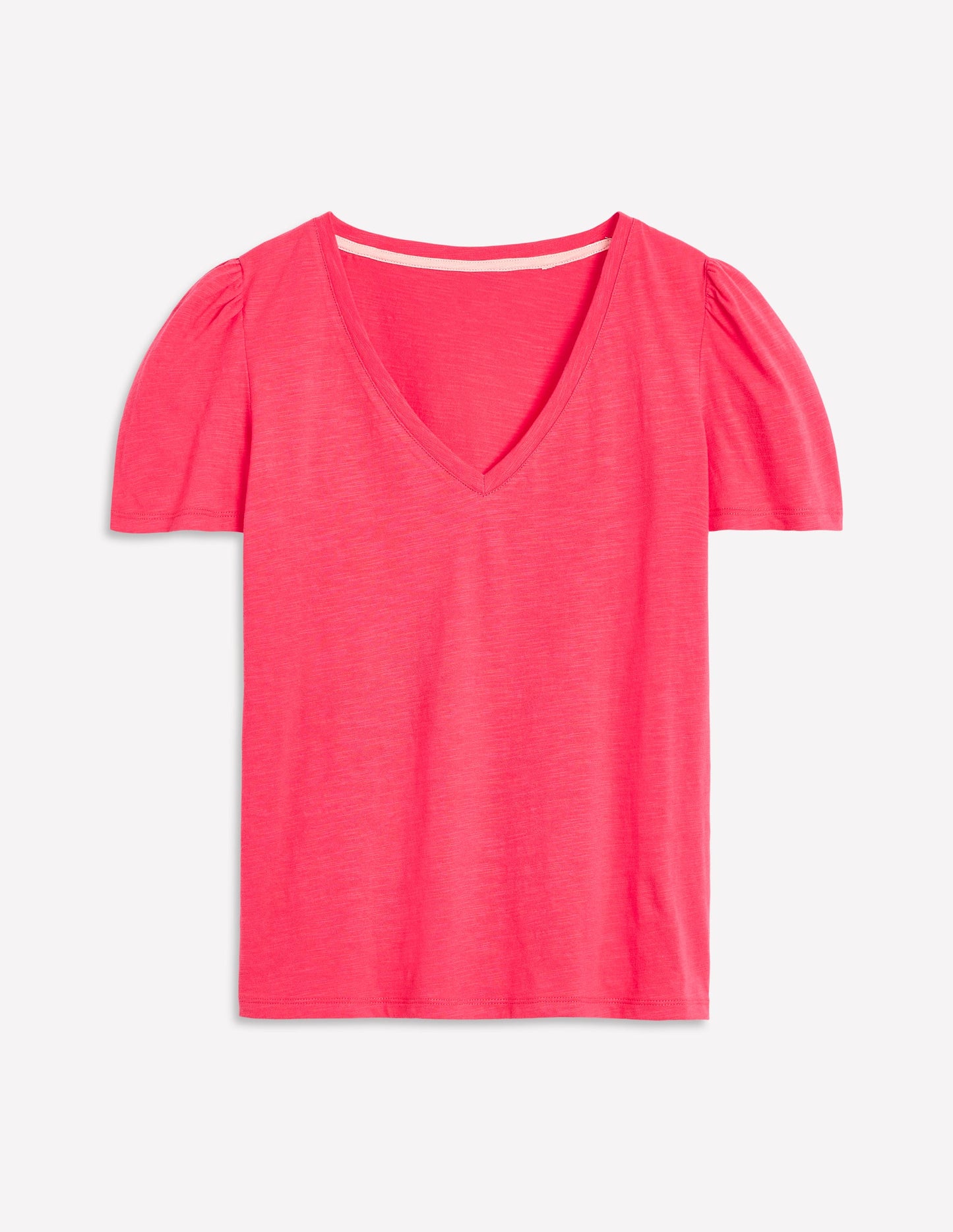 Short Sleeve V Neck T-shirt-Camelia Pink