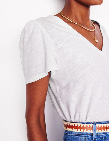 Short Sleeve V Neck T-shirt-White