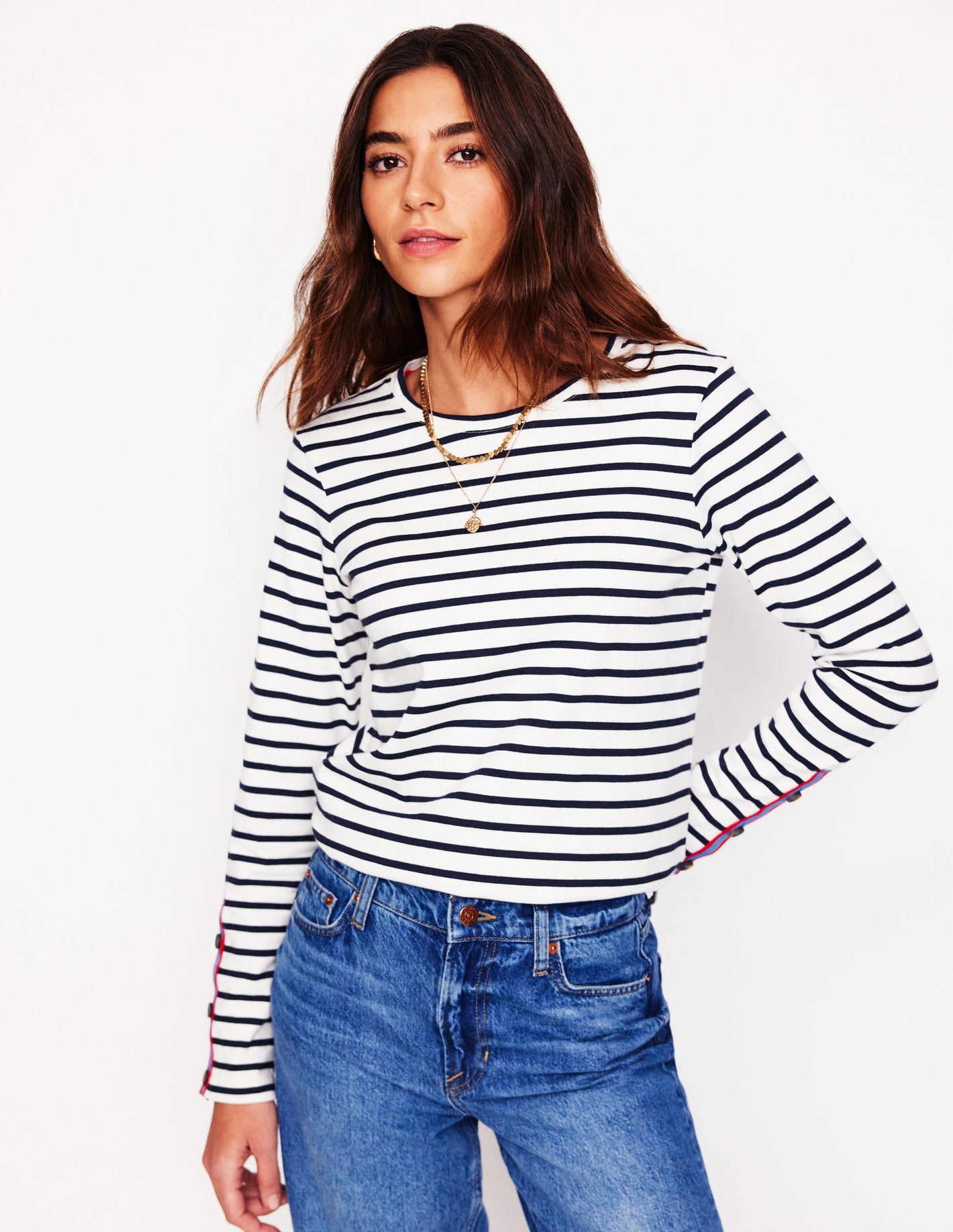 Button Cuff Marina Breton-Ivory, French Navy Stripe