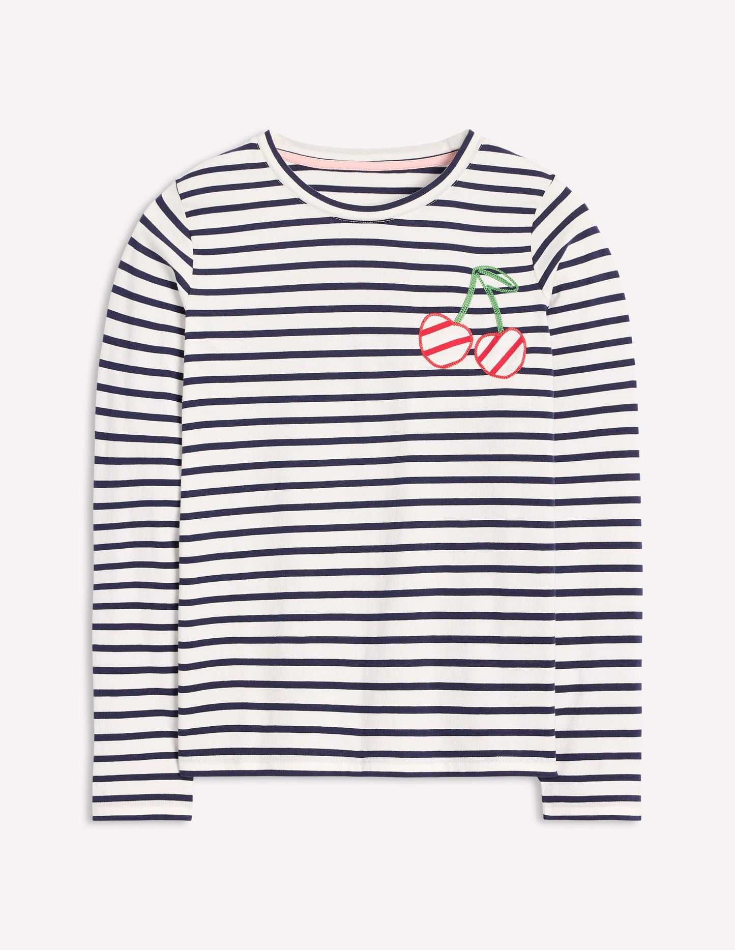 Novelty Long Sleeve Jersey Top-Ivory, Navy Cherries