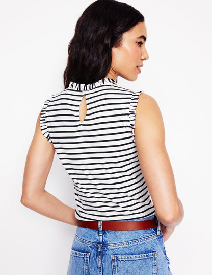 Supersoft Frill Detail Vest-Ivory, Navy Stripe